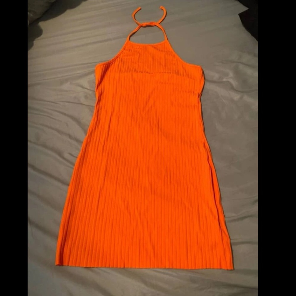 Neon Halter Ribbed Dress Medium - Picture 2 of 5